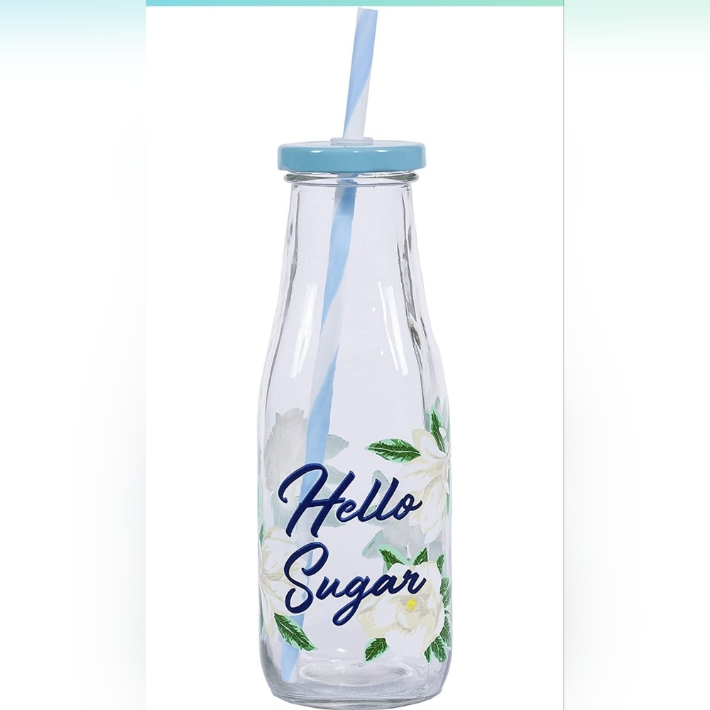 New Draper James Floral Glass Water Bottle with Straw